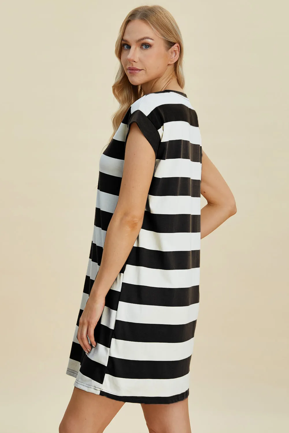 Basic Bae Striped Round Neck Cap Sleeve Mini Dress