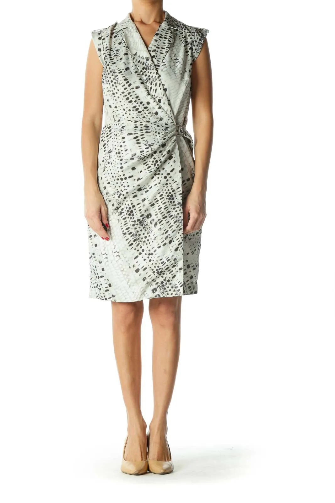 Black and Silver Print Wrap Dress