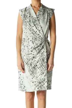 Black and Silver Print Wrap Dress