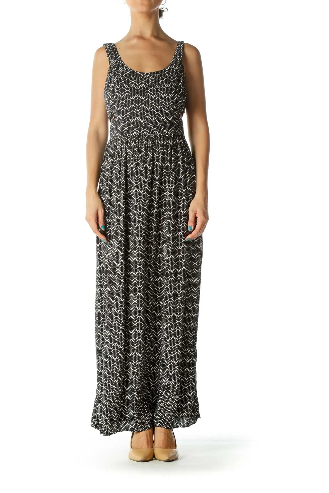 Black and White Print Cut-out Maxi Dress