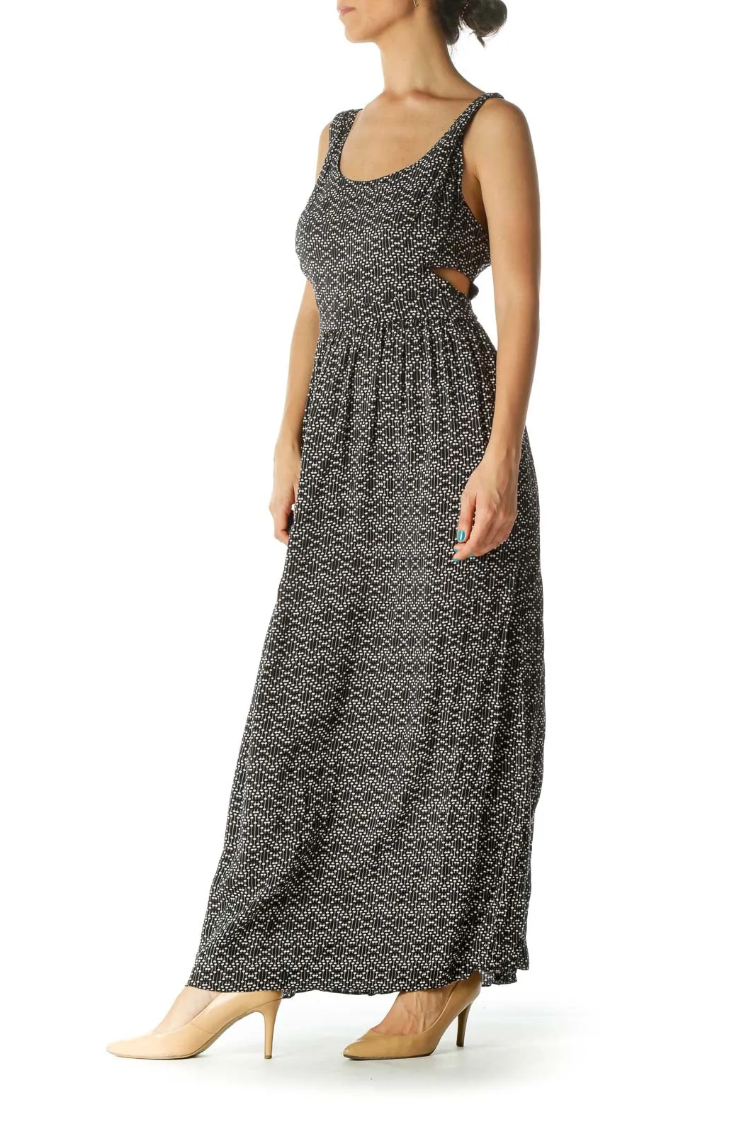 Black and White Print Cut-out Maxi Dress