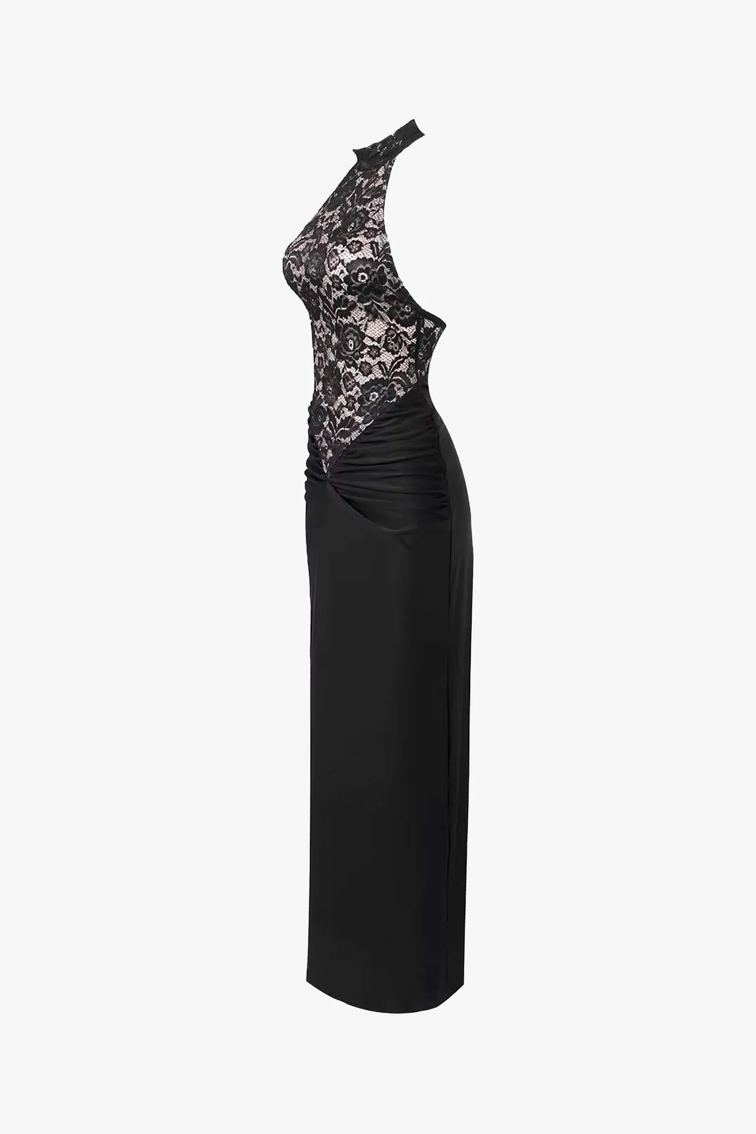 Black Lace Halter Maxi Dress