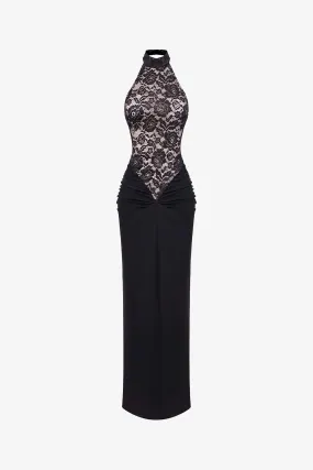 Black Lace Halter Maxi Dress