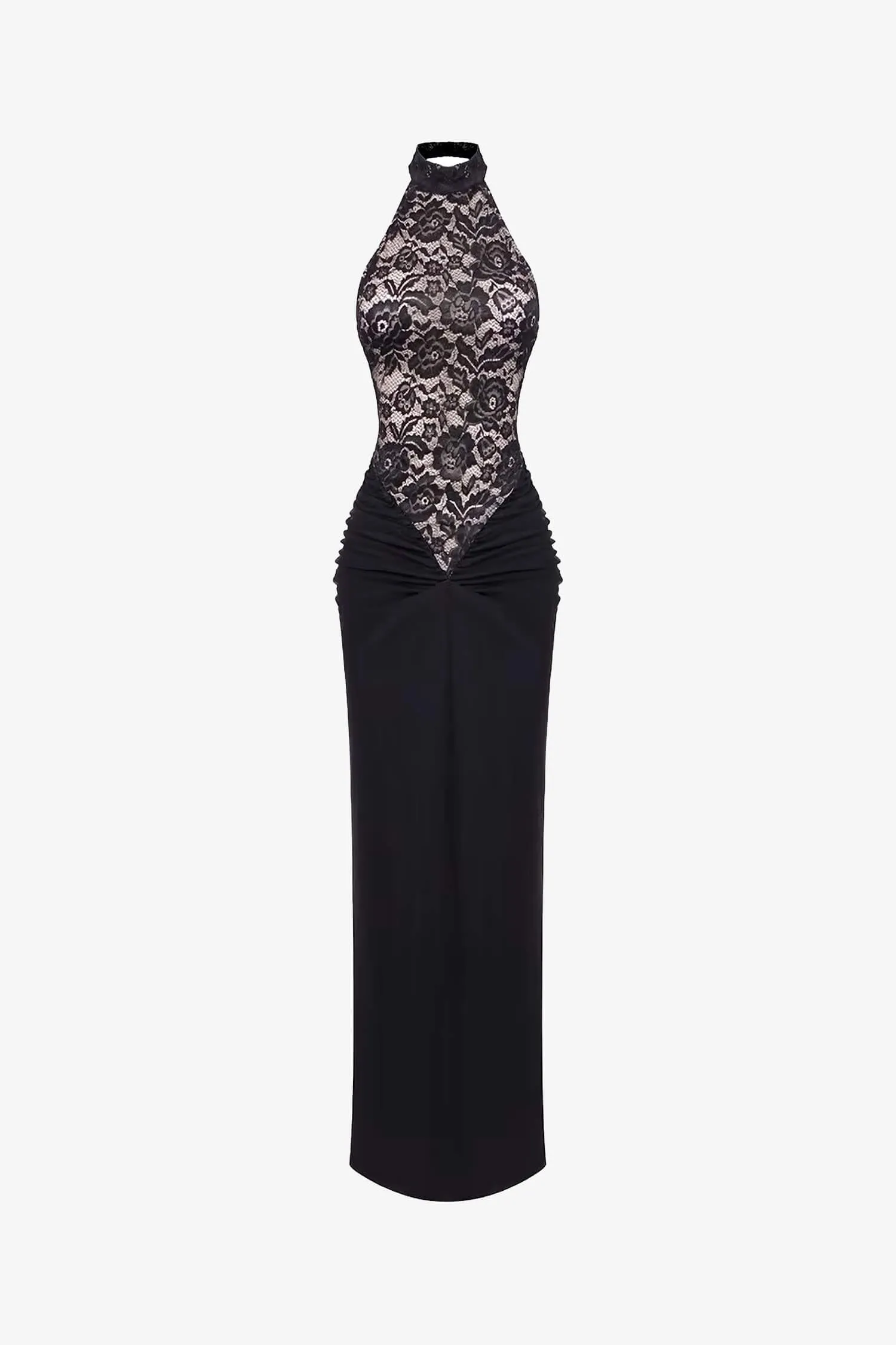 Black Lace Halter Maxi Dress