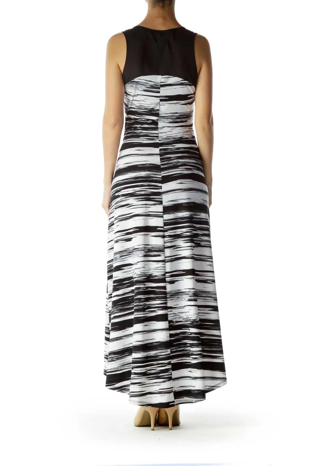 Black White Printed Sleeveless Maxi Dress