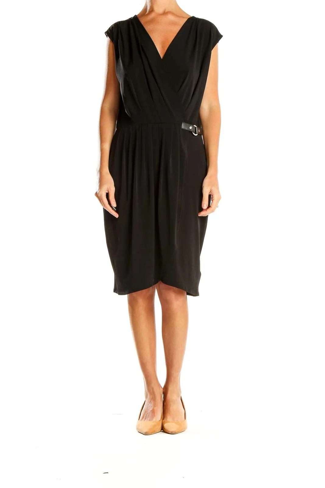 Black Wrap Dress with Side Buckle