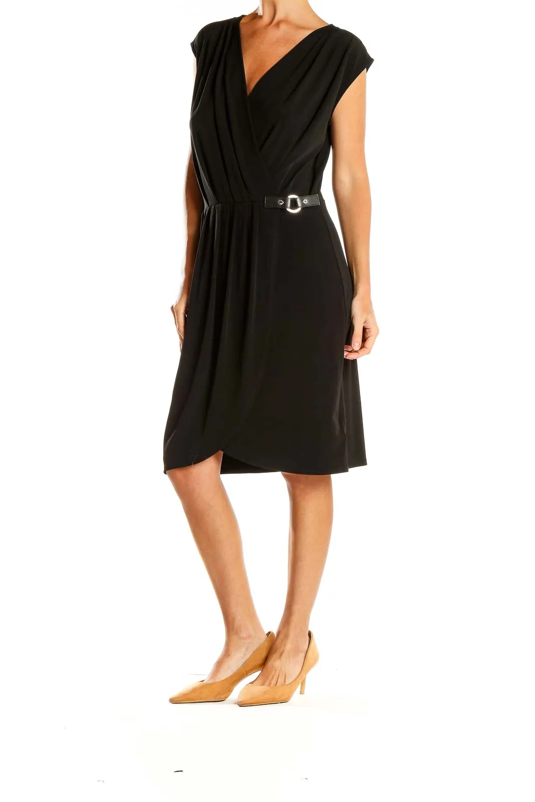 Black Wrap Dress with Side Buckle