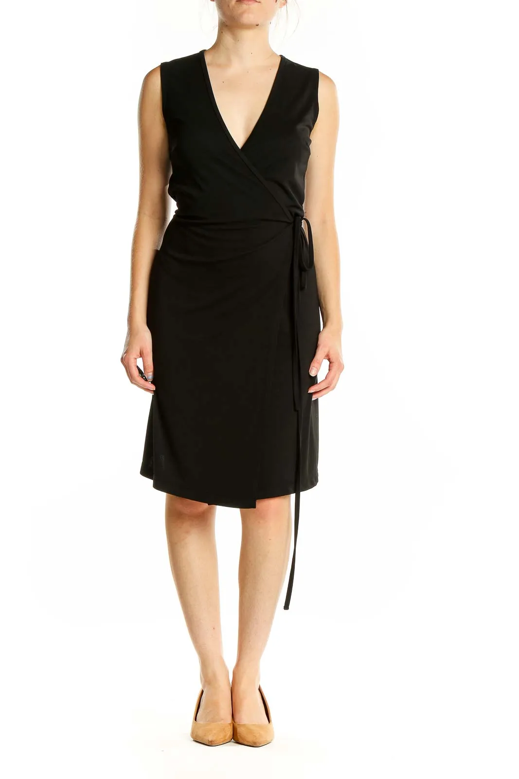 Black Wrap-Style Sleeveless Dress