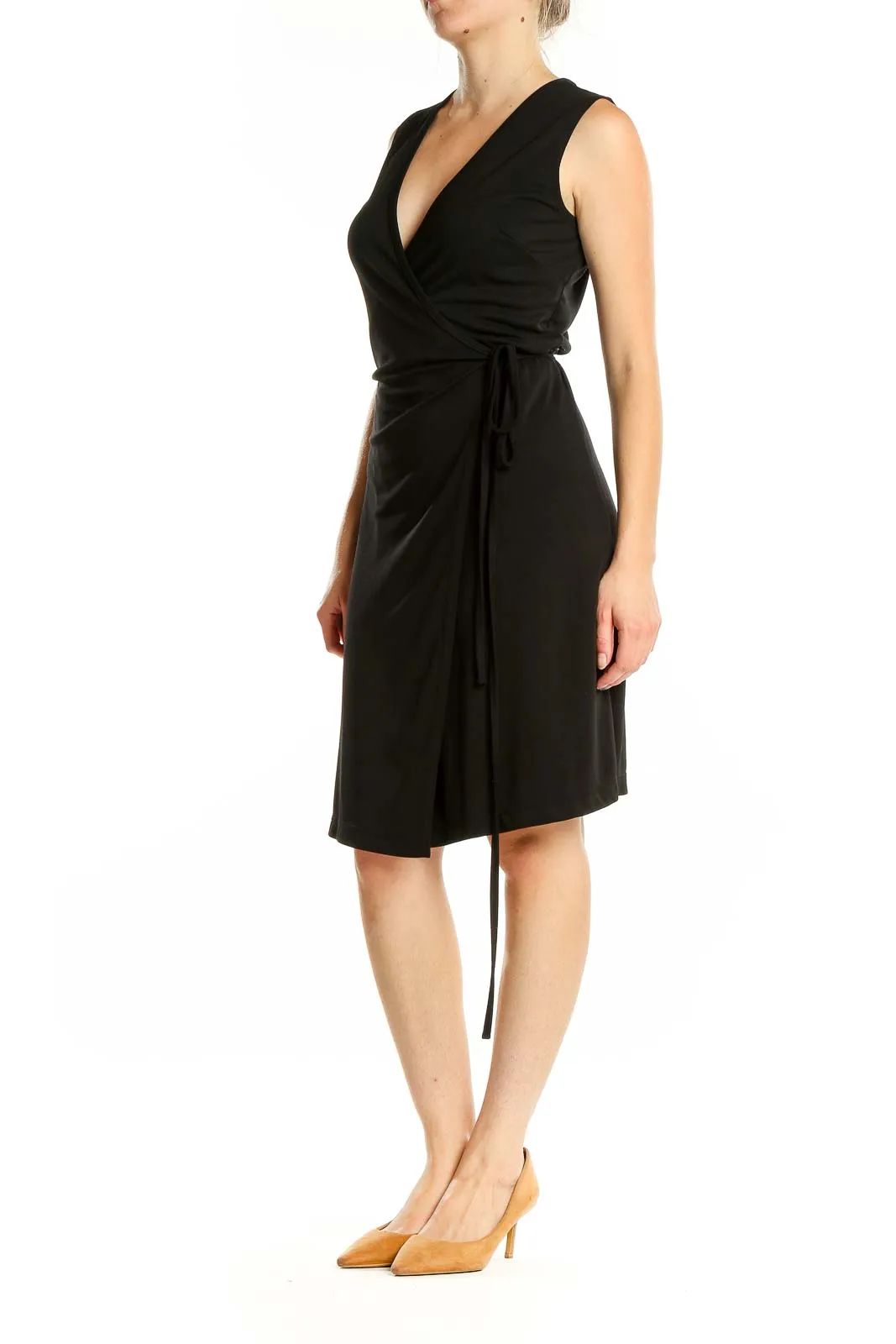 Black Wrap-Style Sleeveless Dress