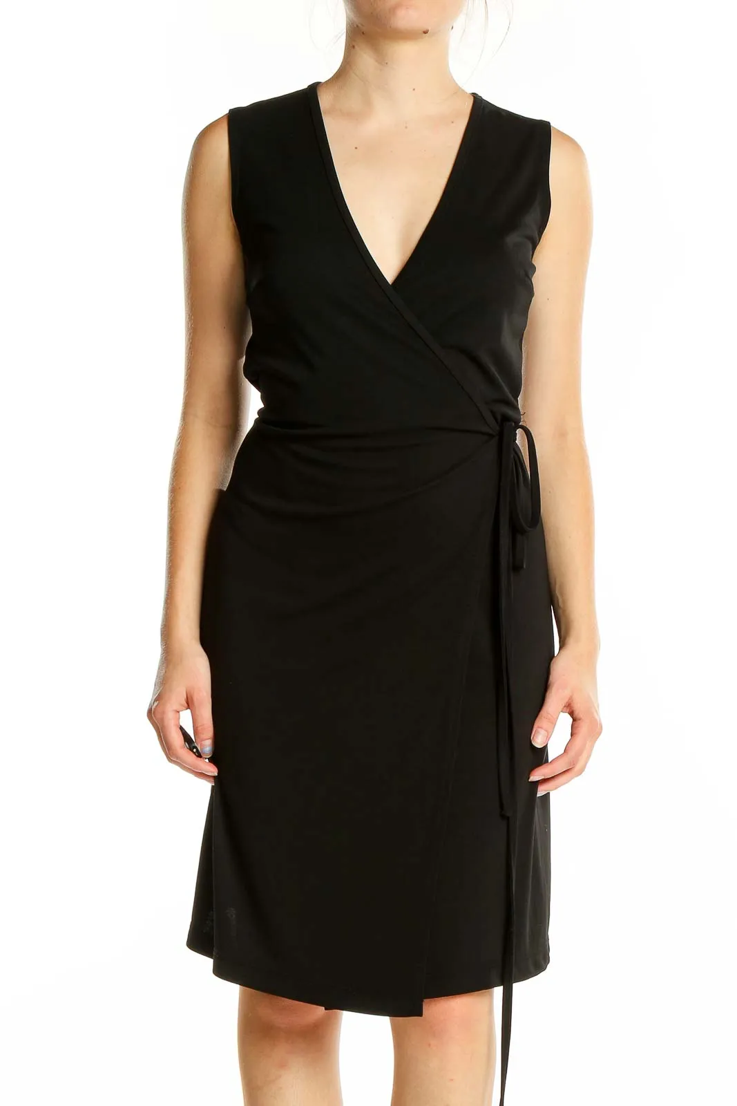 Black Wrap-Style Sleeveless Dress