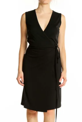 Black Wrap-Style Sleeveless Dress