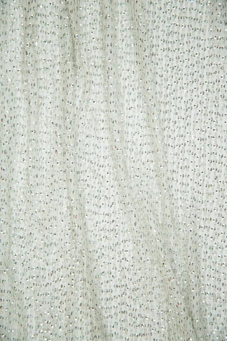 Bling Bling Silver Sequins & Beads on Silk Chiffon Fabric