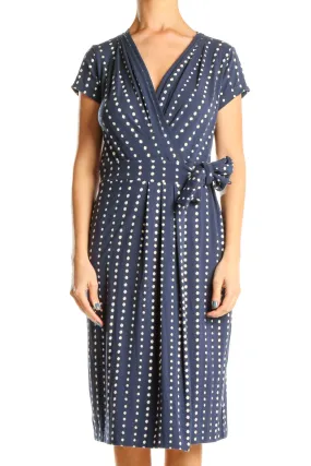 Blue White Polka Dot Wrap Classic Dress