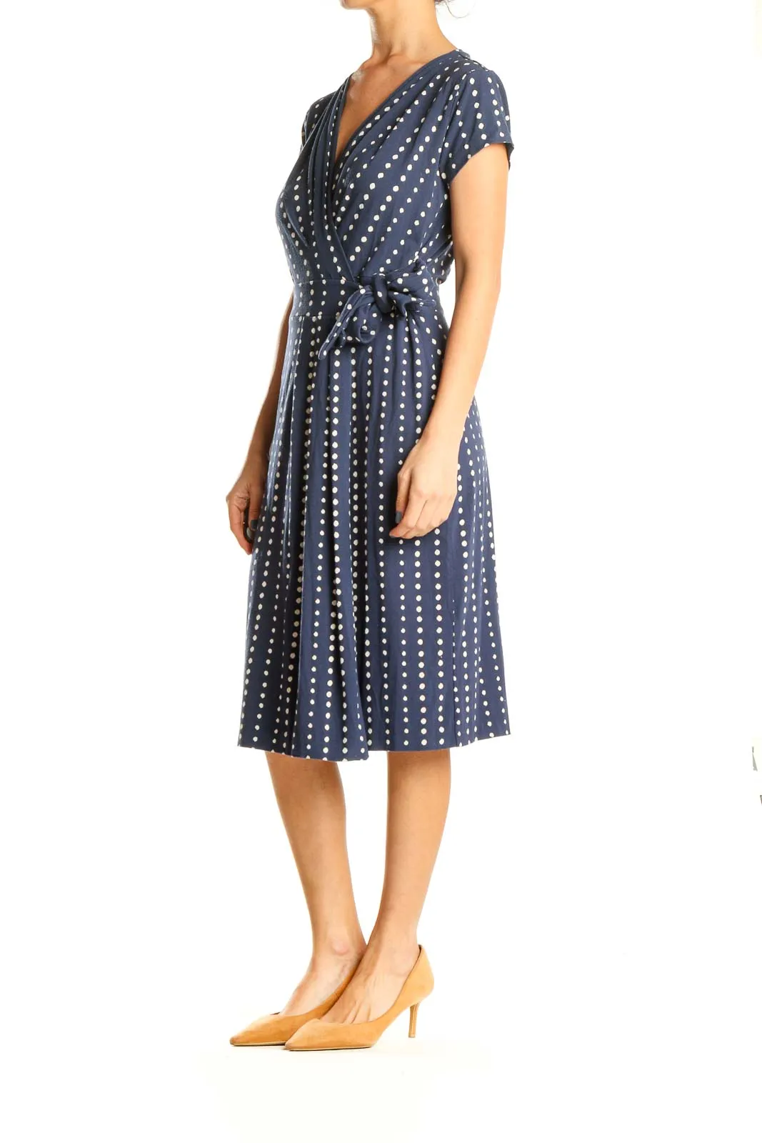 Blue White Polka Dot Wrap Classic Dress