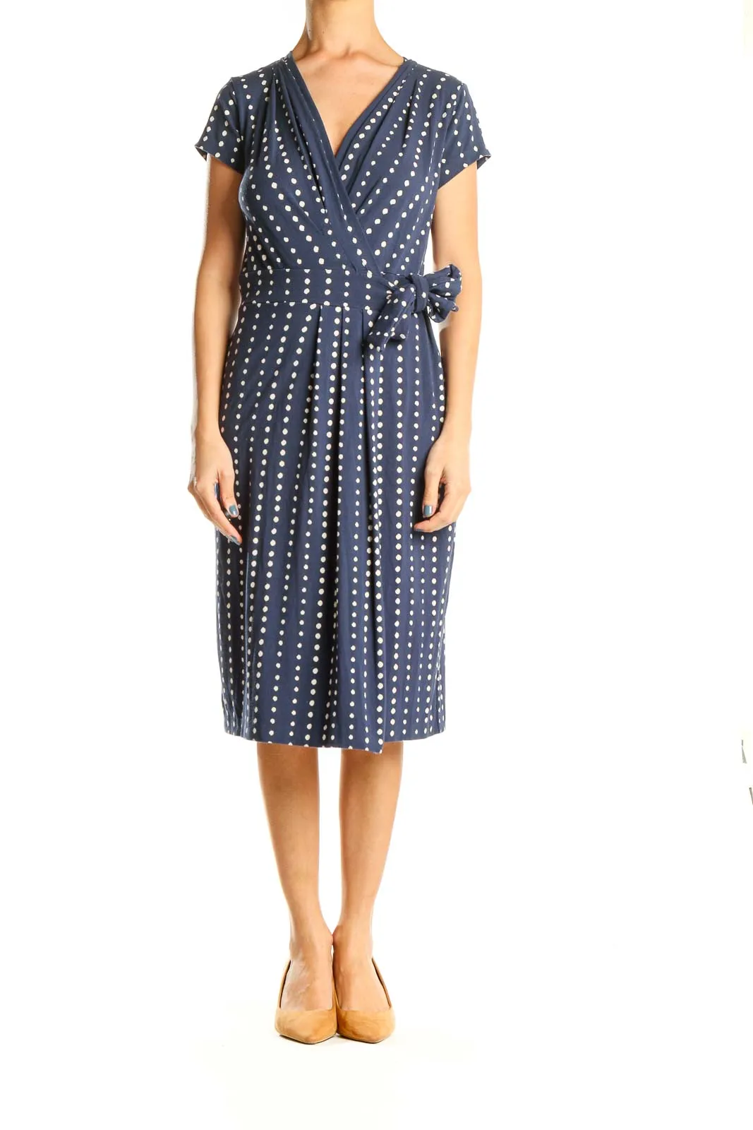 Blue White Polka Dot Wrap Classic Dress