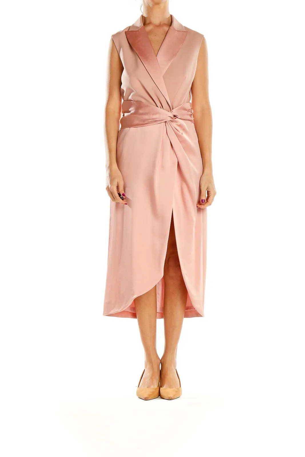 Blush Satin Wrap Midi Dress