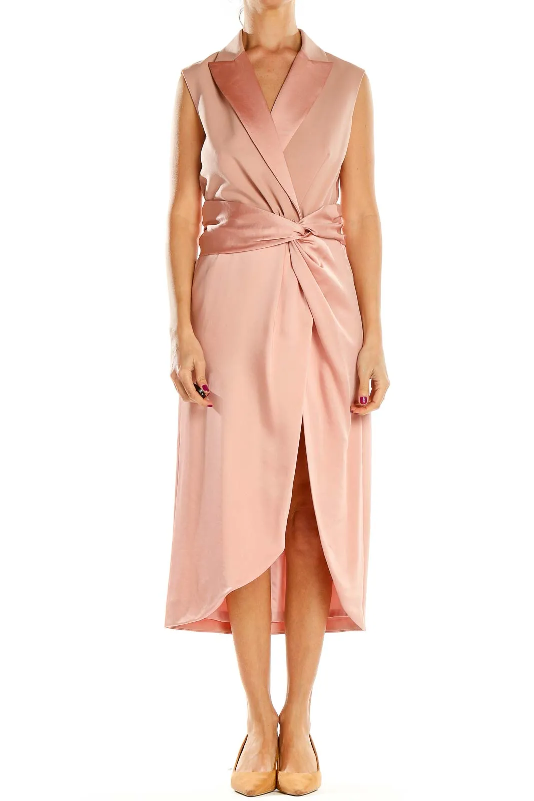 Blush Satin Wrap Midi Dress