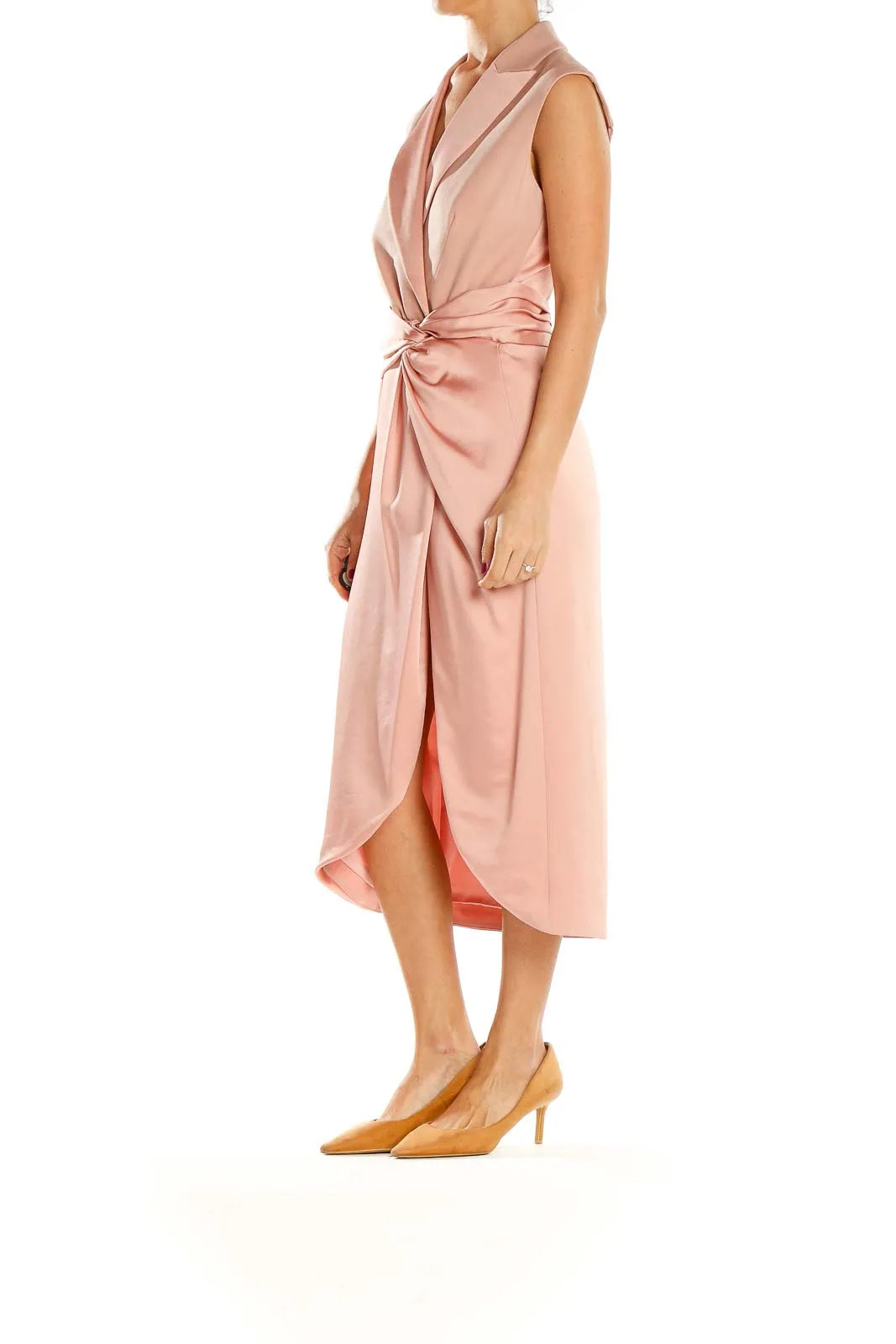 Blush Satin Wrap Midi Dress