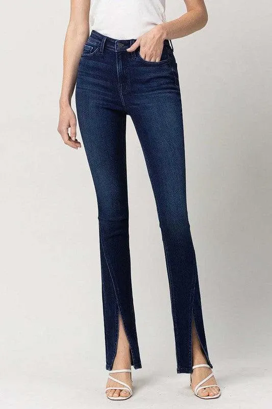 Bottom Split High Rise Slim Straight Jeans