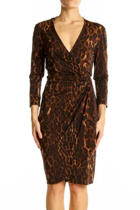 Brown Leopard Print Wrap Dress