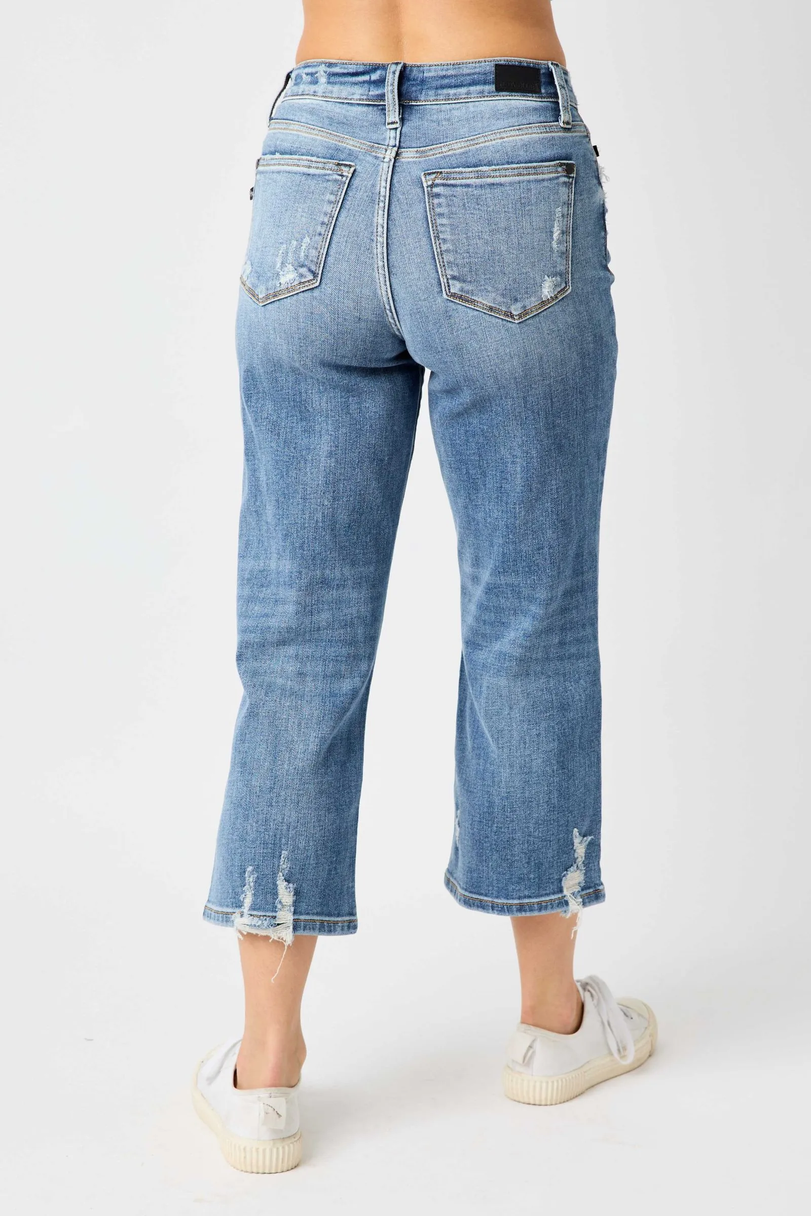 Button Fly Wide Leg Judy Blue Crop Jeans