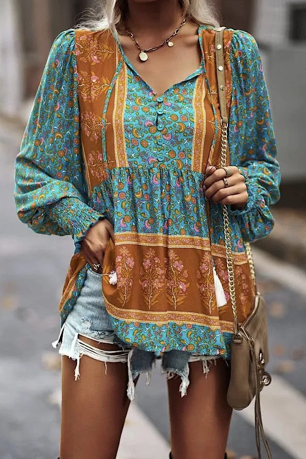 Celeste Floral Printed Long Sleeve Blouse