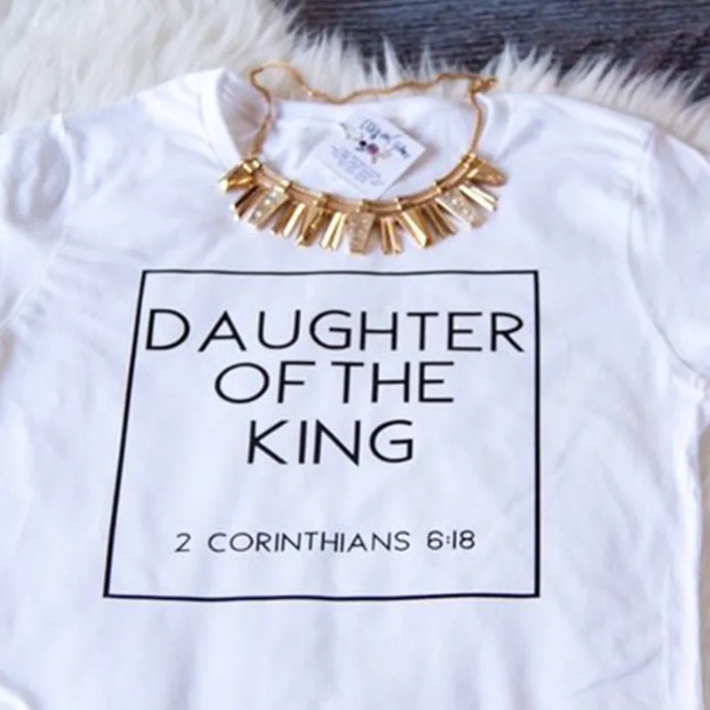 Christian T Shirts Women Daughter of The King Letter Print Cotton Cute Christian Tshirt Women's Jesus Shirt Harajuku Tops