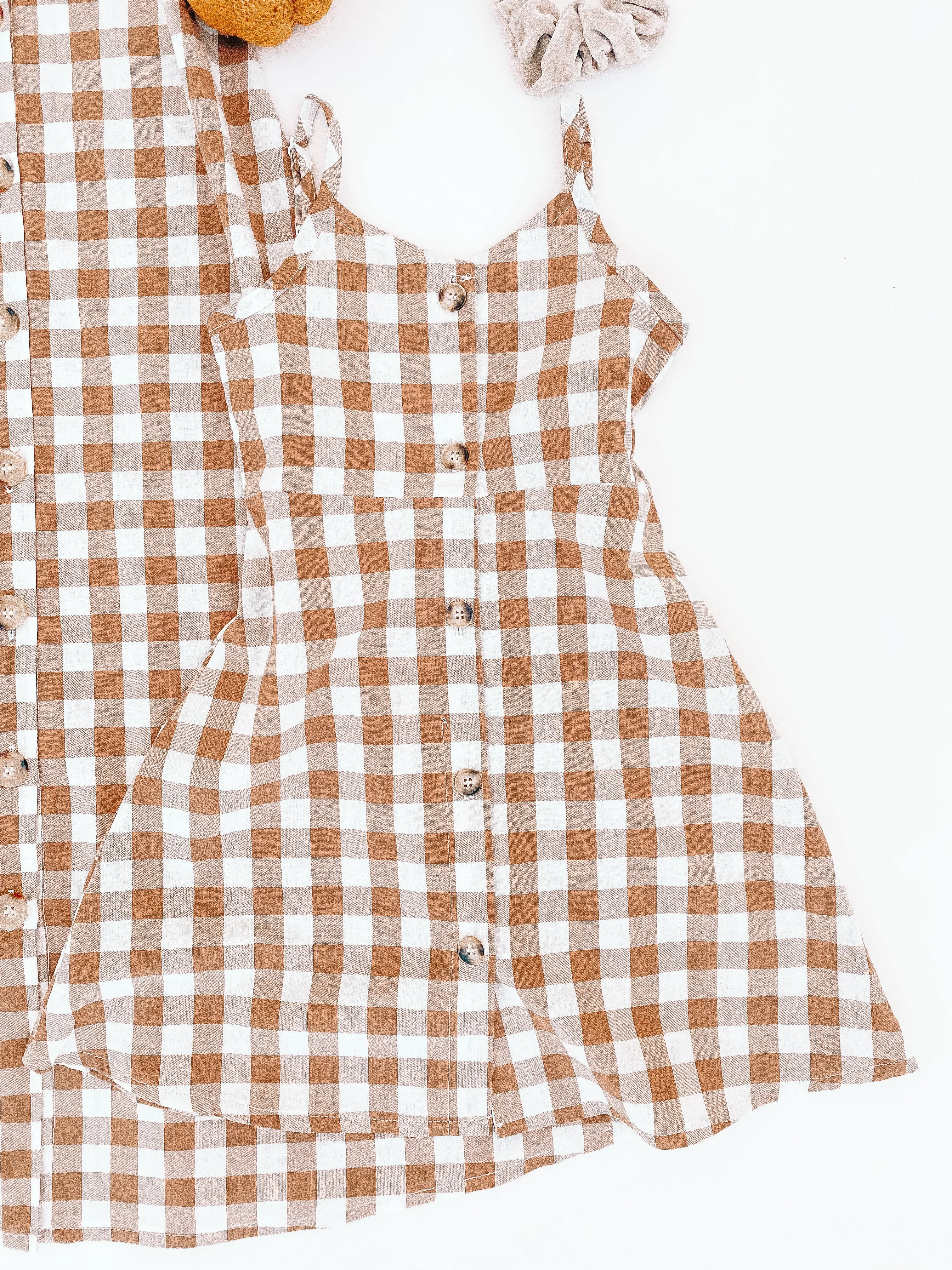 Coffee Checkered Mommy and Me Dresses