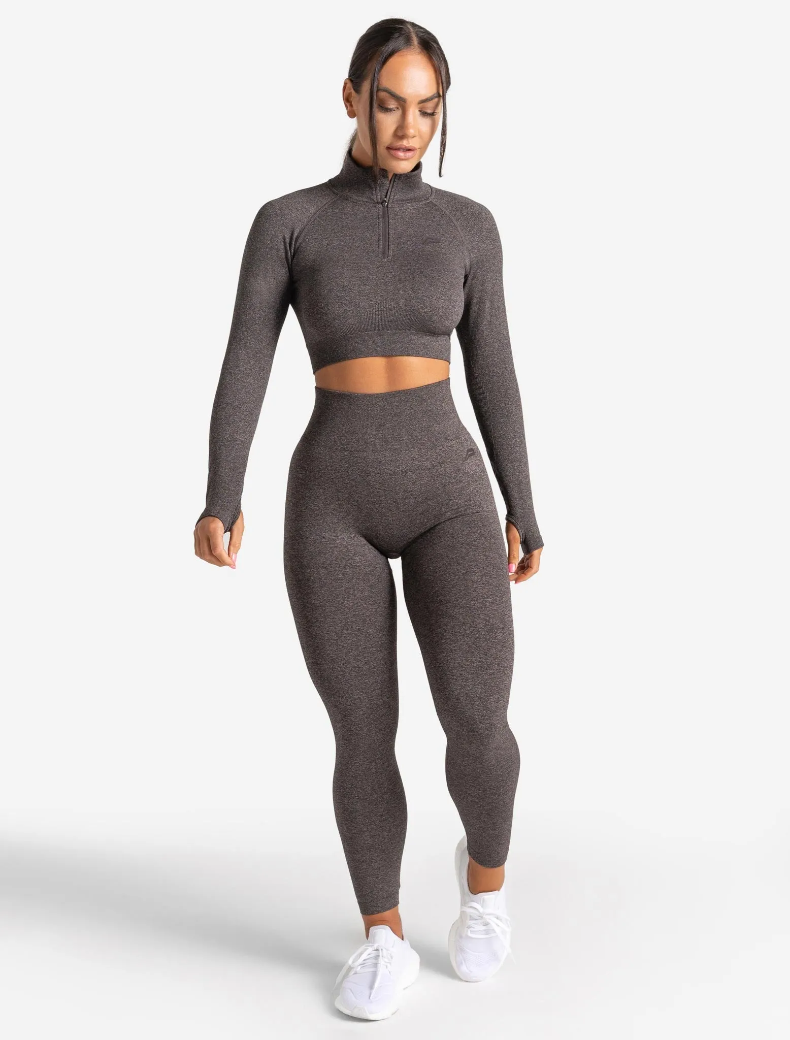 Core Seamless Crop 1/2 Zip - Brown Marl