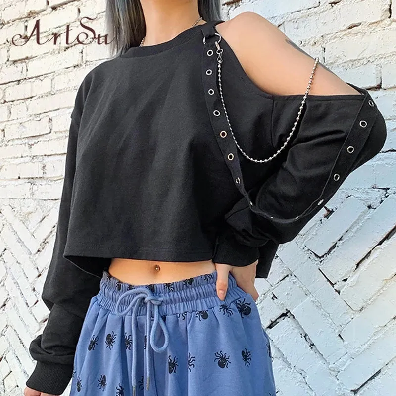 Crop Top Long Sleeve Off Shoulder Sweatshirt