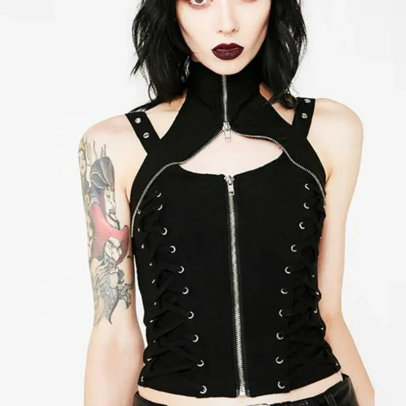 Dark Crop Bandage Rave Streetwear Harajuku Gothic High Waist Sexy Top