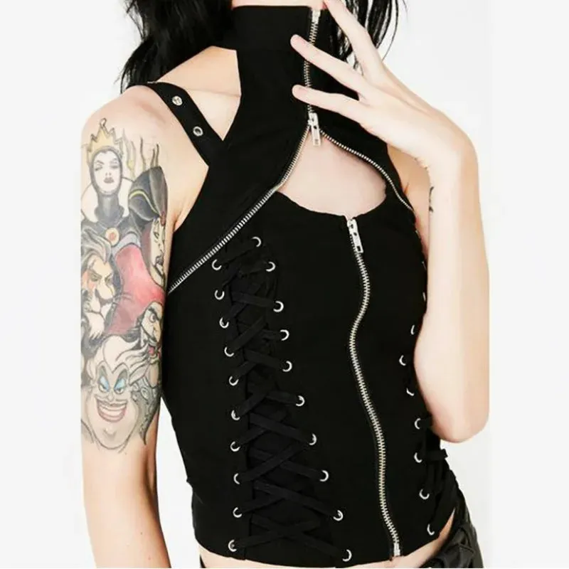 Dark Crop Bandage Rave Streetwear Harajuku Gothic High Waist Sexy Top