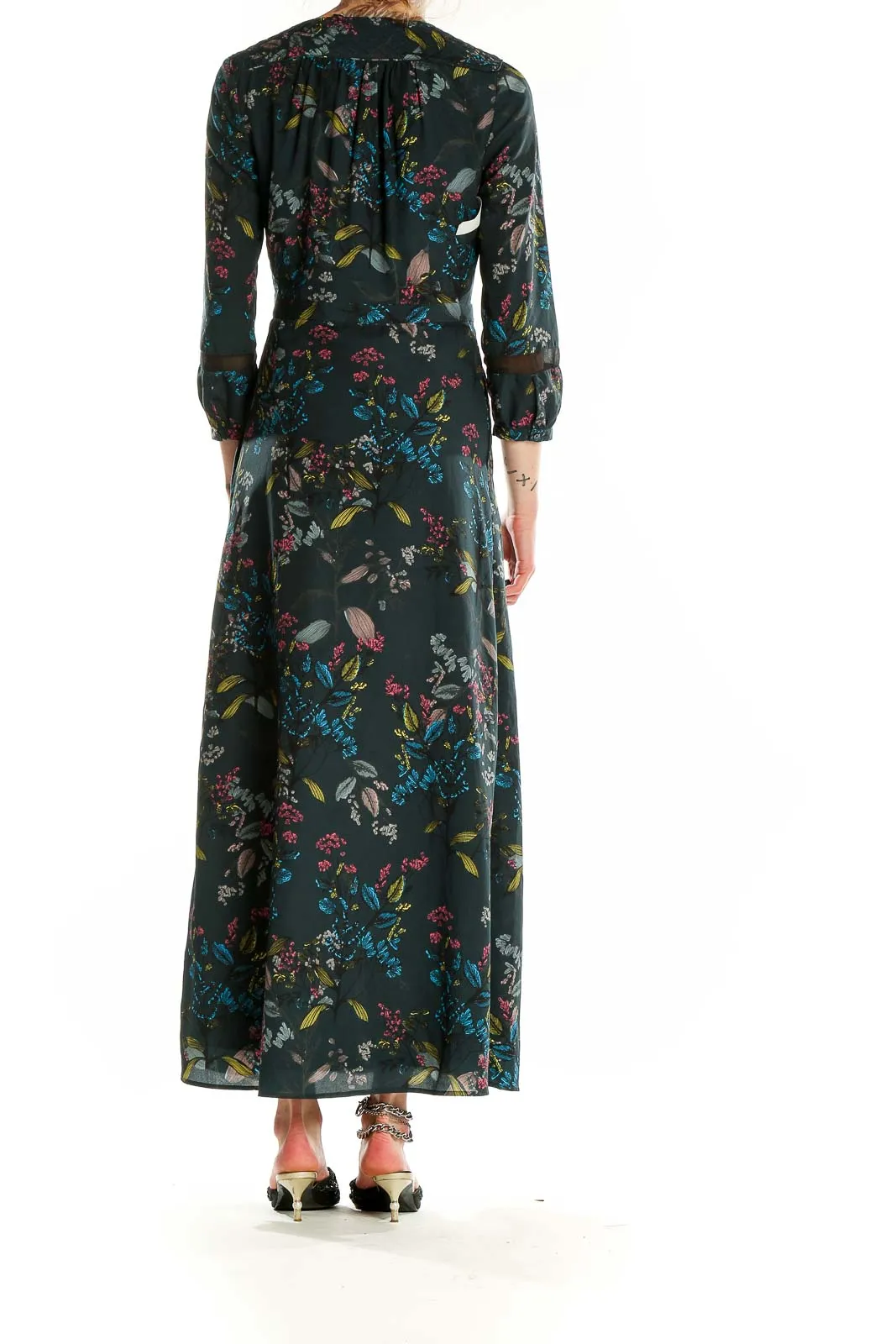 Dark Green Floral Maxi Wrap Dress