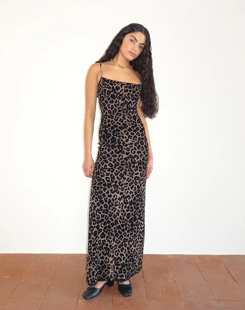 Darsih Maxi Dress in Flocked Rar Leopard