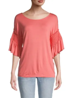 DKNY Coral bead smocked top with flare sleeves