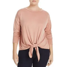 Elan Women's Plus Tie Front Crew Neck Pullover Top