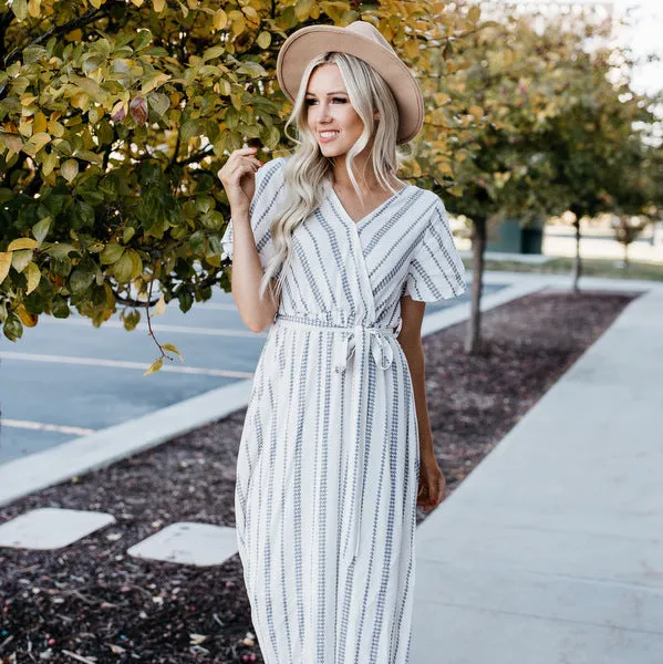 Faux Wrap Maxi Dress: Ivory Geometric Print