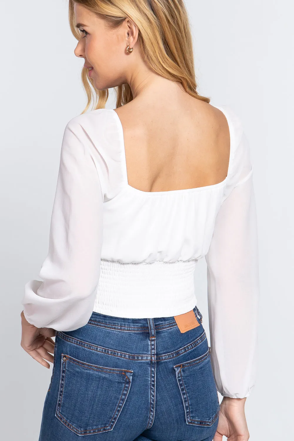 Front Tied Ruched Detail Long Sleeve Top