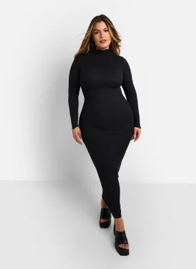 Gillian Ribbed Turtleneck Maxi Bodycon Dress - Black