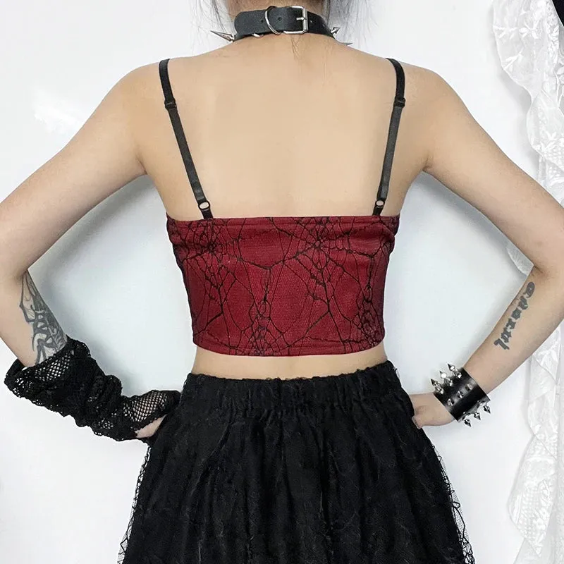 Gothic Sexy Slim Dark Temperament New Splicing Leather Edgy Crop Top