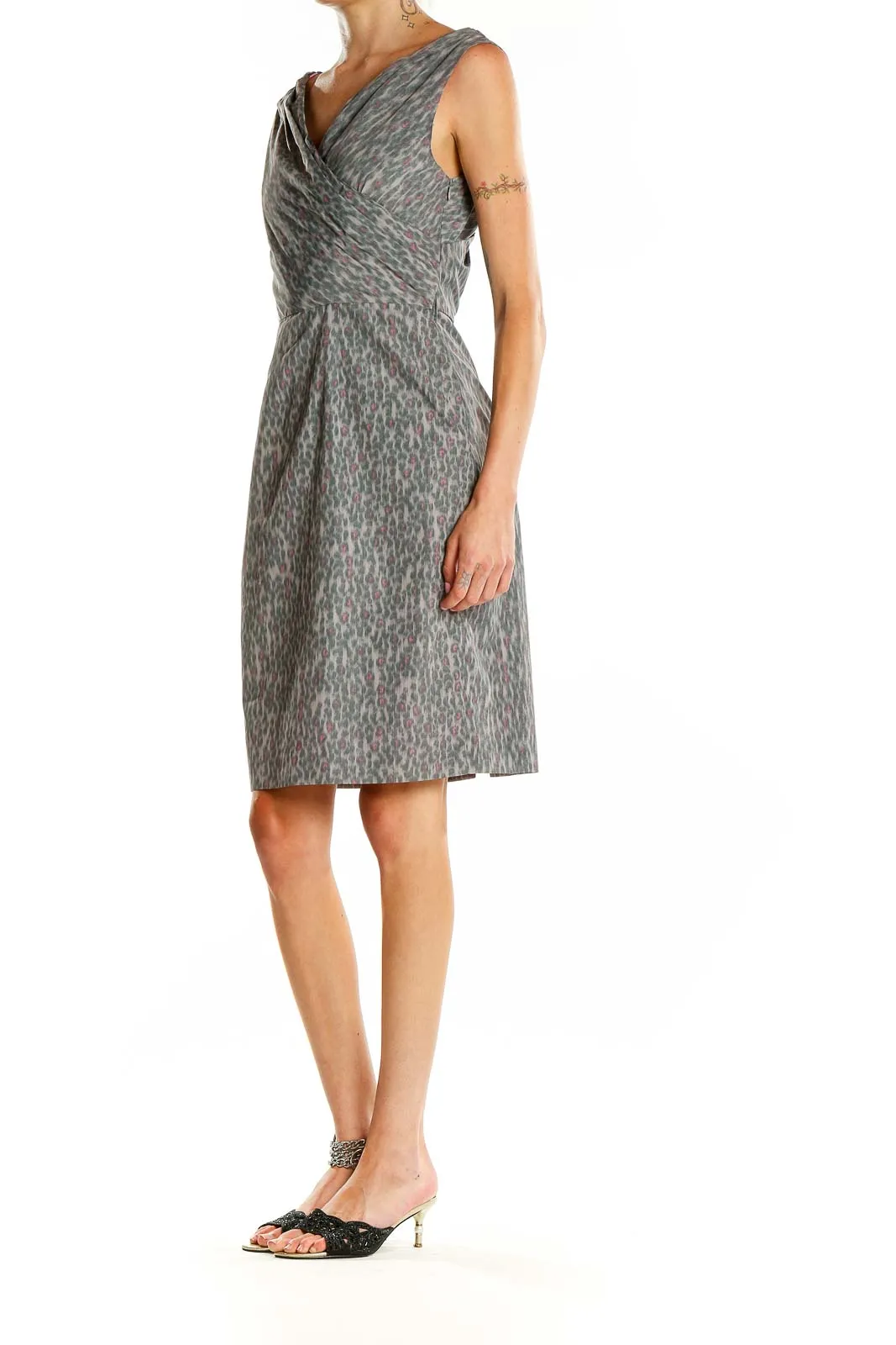 Gray Leopard Print Wrap Dress