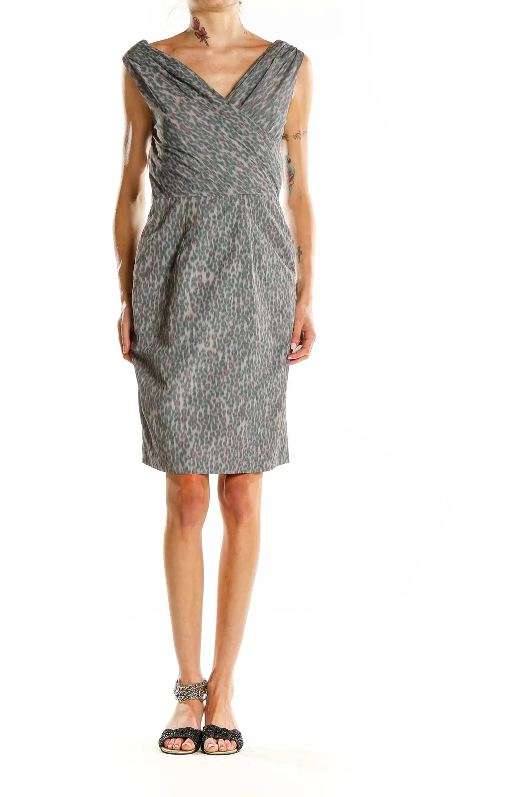 Gray Leopard Print Wrap Dress