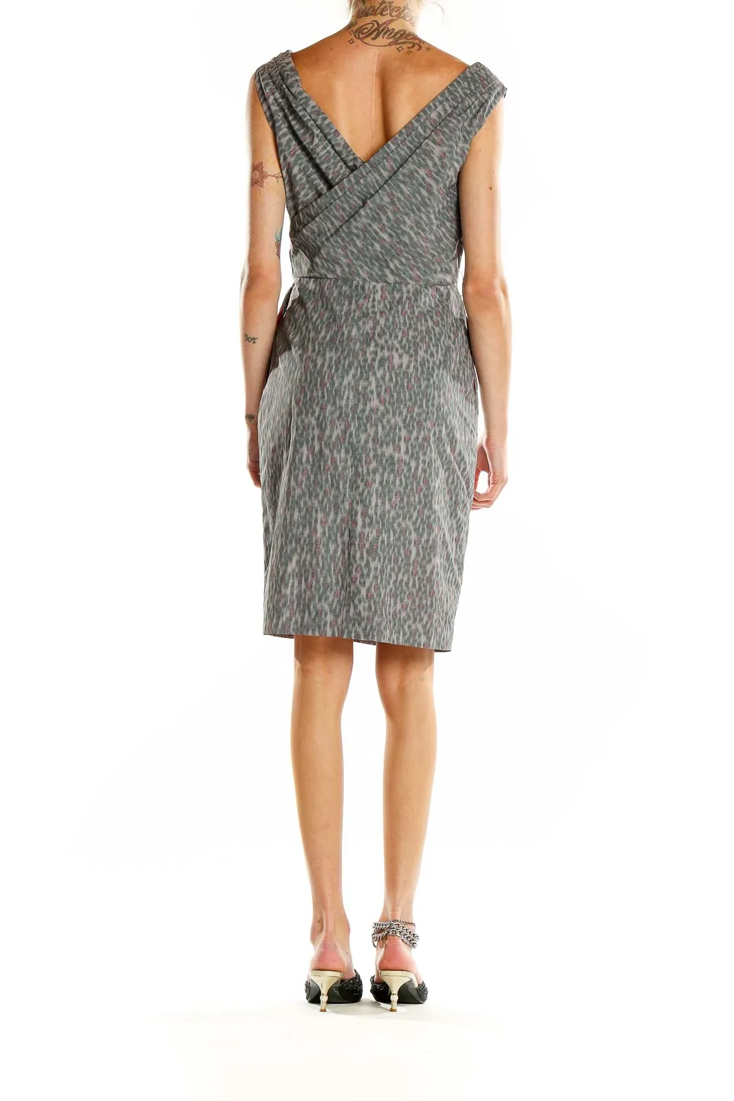 Gray Leopard Print Wrap Dress