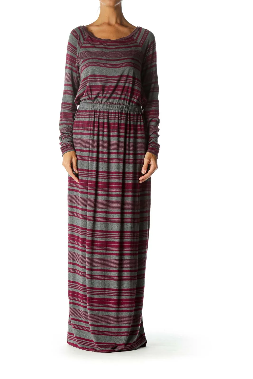 Gray Pink Stripe Maxi Day Dress