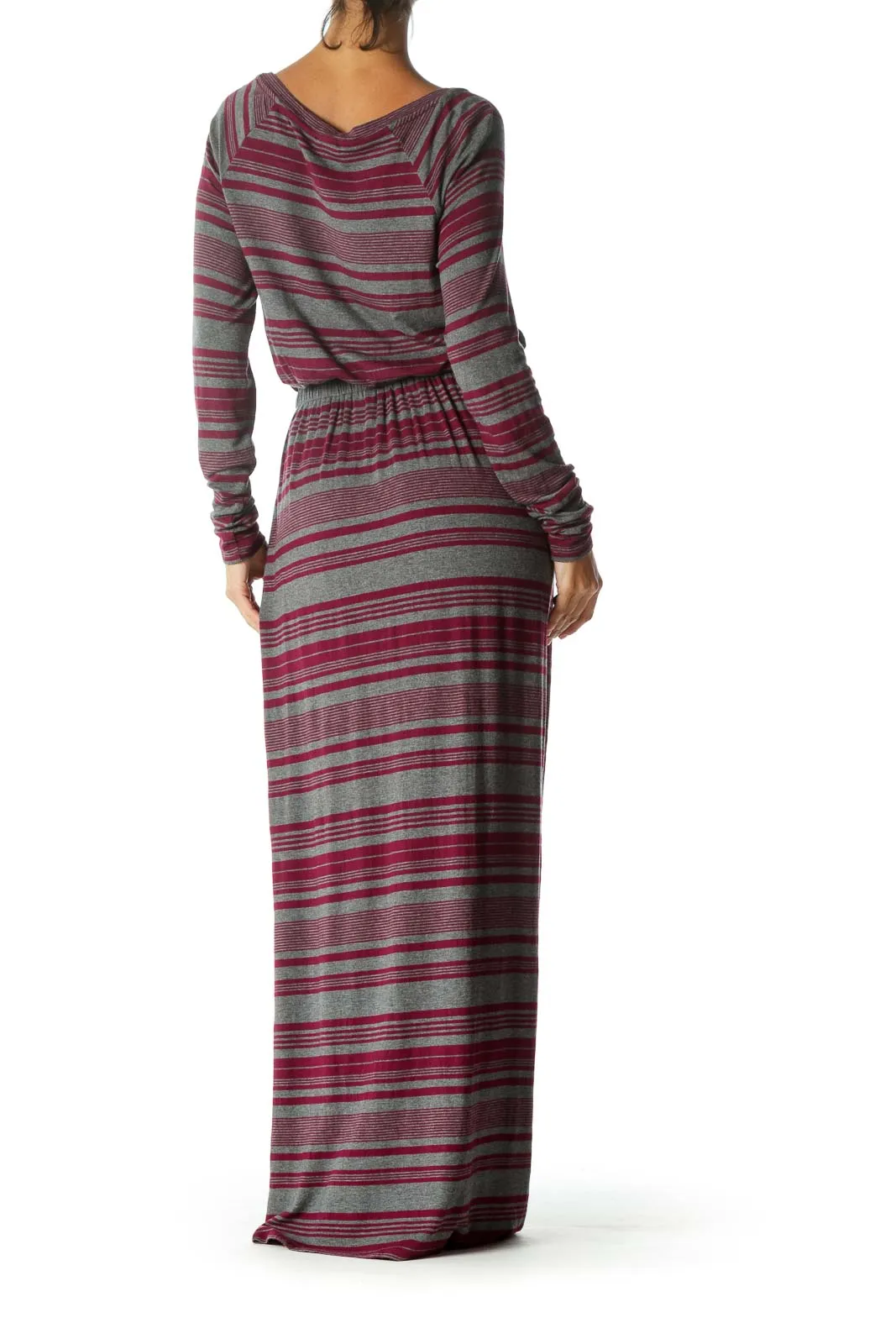 Gray Pink Stripe Maxi Day Dress