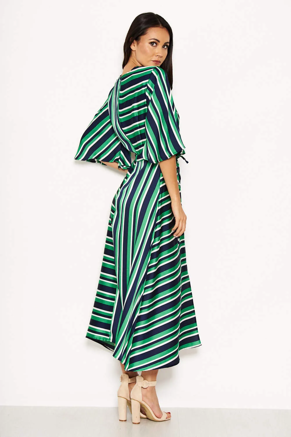 Green Striped Wrap Over Dress