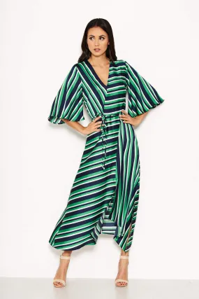 Green Striped Wrap Over Dress