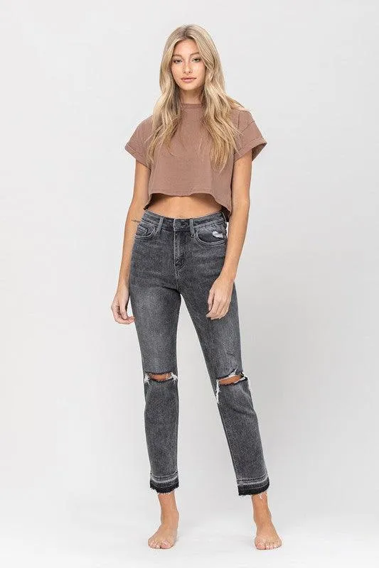 High Rise Released Hem Straight Jeans