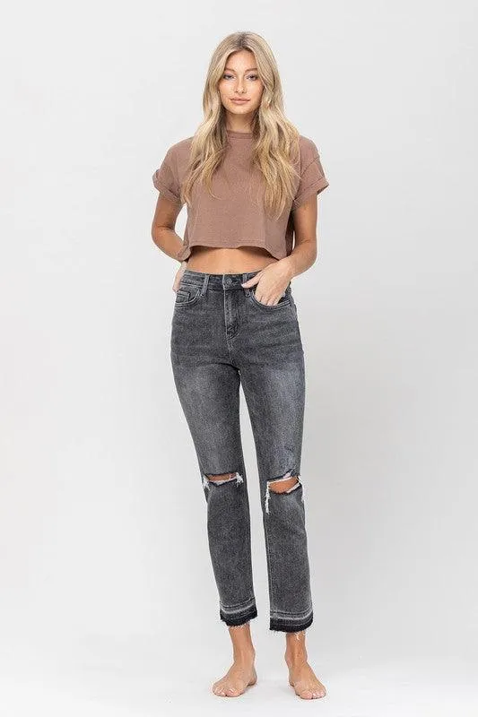 High Rise Released Hem Straight Jeans