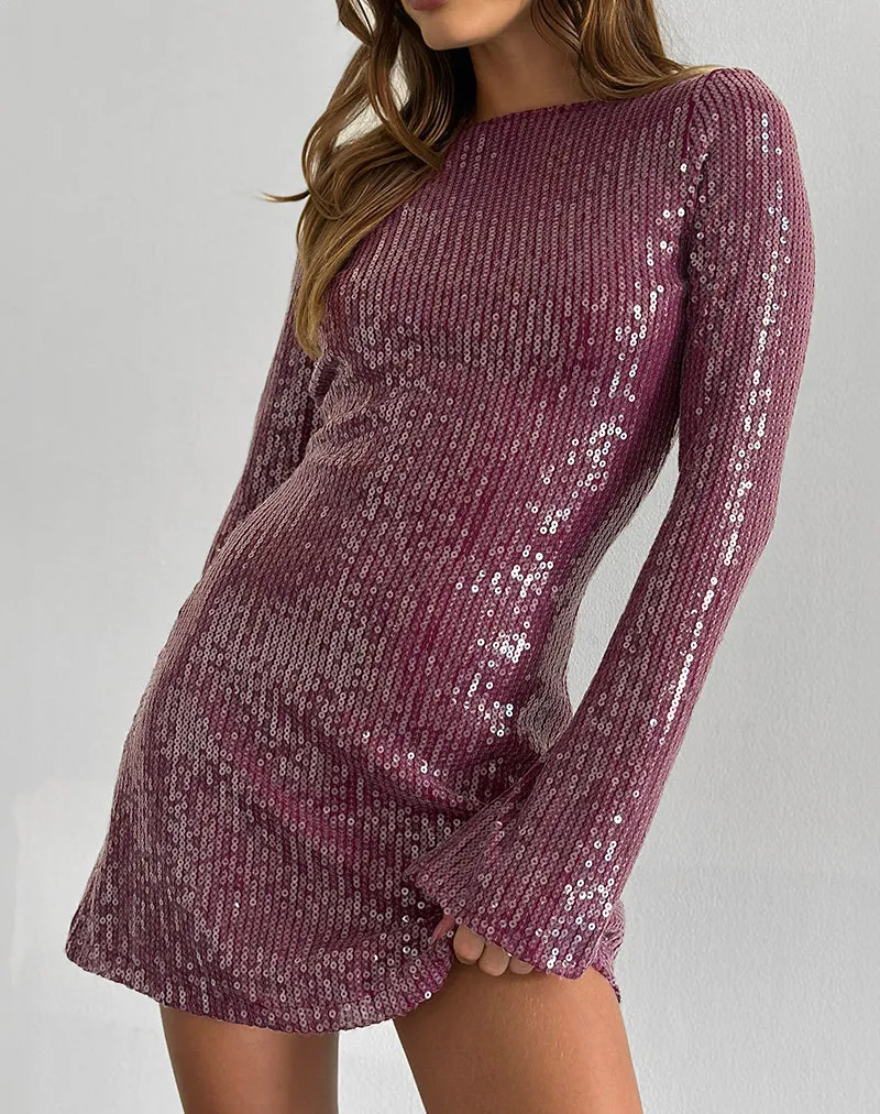 Kimberly Mini Dress in Clear Sequin Maroon